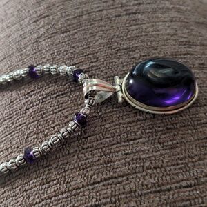 New Amethyst Sterling Silver Pendant On Silver Tone & Amethyst Artisan Chain Box